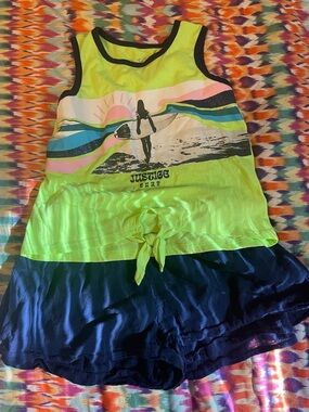 Justice Neon Lime Surf Tank and Navy Shorts Set